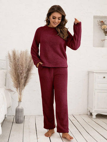 Teddy Long Sleeve Top and Pants Lounge Set - SwagglyLife Home & Fashion