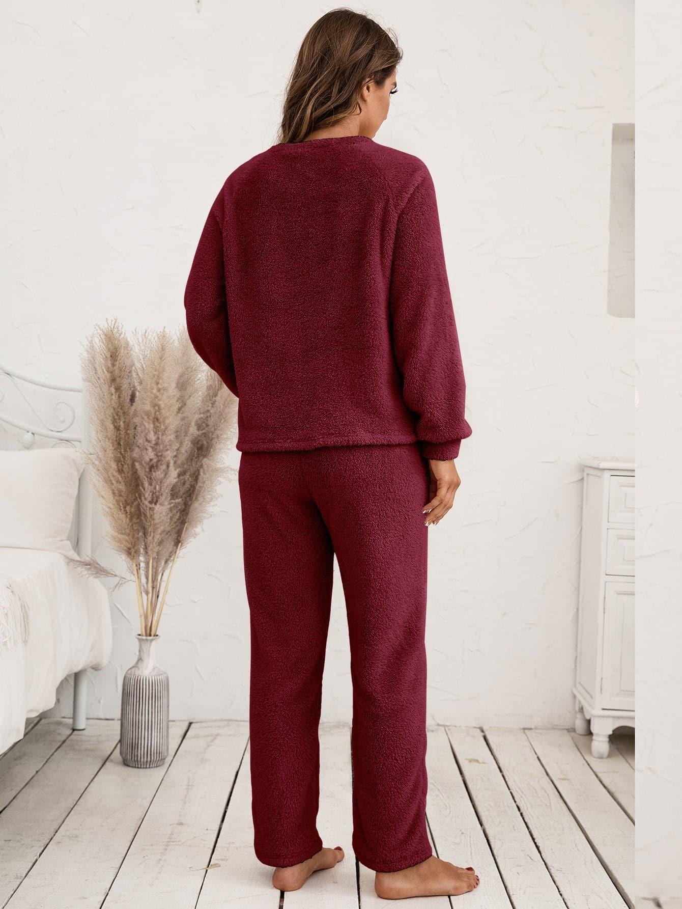 Teddy Long Sleeve Top and Pants Lounge Set - SwagglyLife Home & Fashion