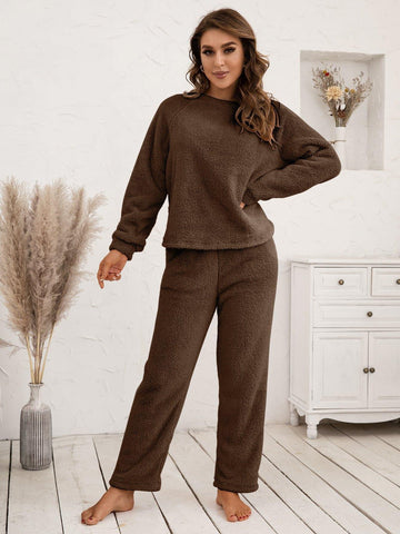 Teddy Long Sleeve Top and Pants Lounge Set - SwagglyLife Home & Fashion