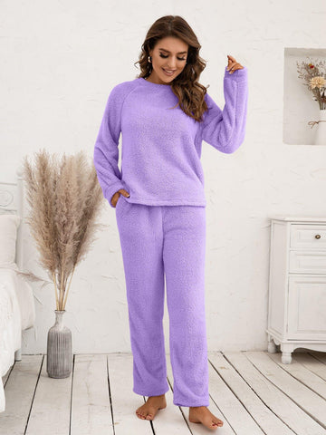 Teddy Long Sleeve Top and Pants Lounge Set - SwagglyLife Home & Fashion