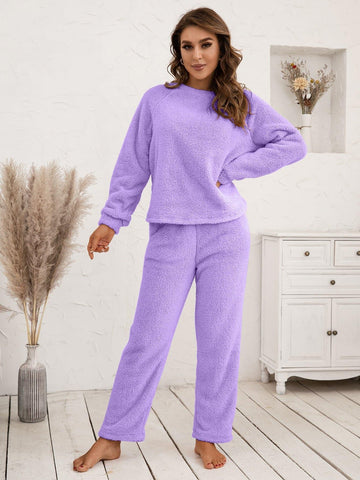 Teddy Long Sleeve Top and Pants Lounge Set - SwagglyLife Home & Fashion