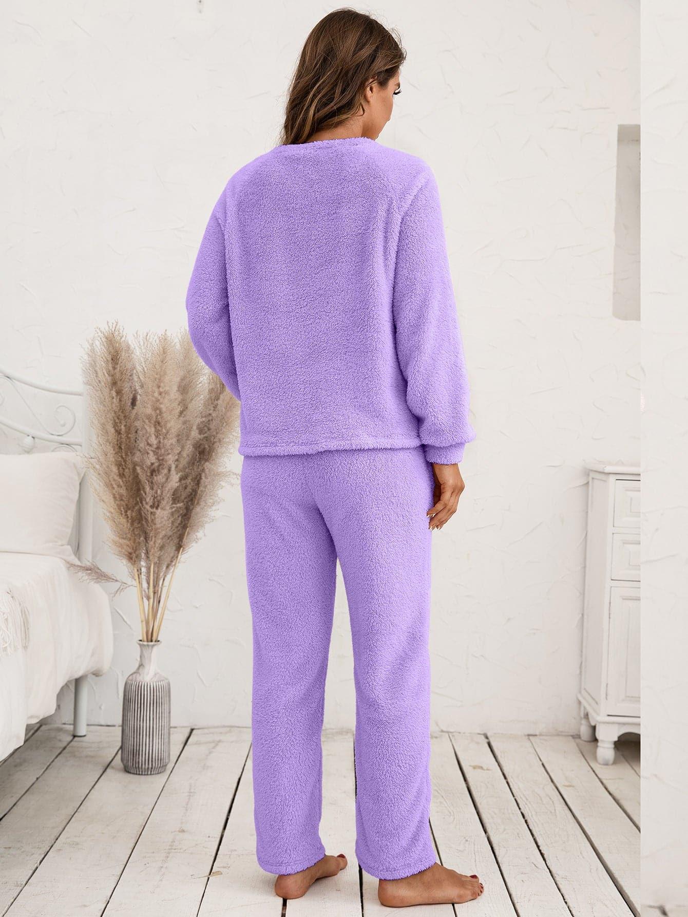 Teddy Long Sleeve Top and Pants Lounge Set - SwagglyLife Home & Fashion