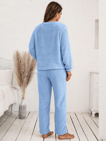 Teddy Long Sleeve Top and Pants Lounge Set - SwagglyLife Home & Fashion