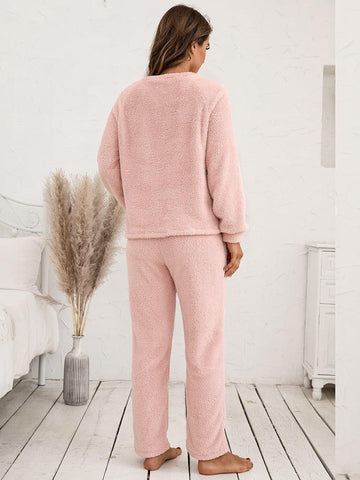 Teddy Long Sleeve Top and Pants Lounge Set - SwagglyLife Home & Fashion