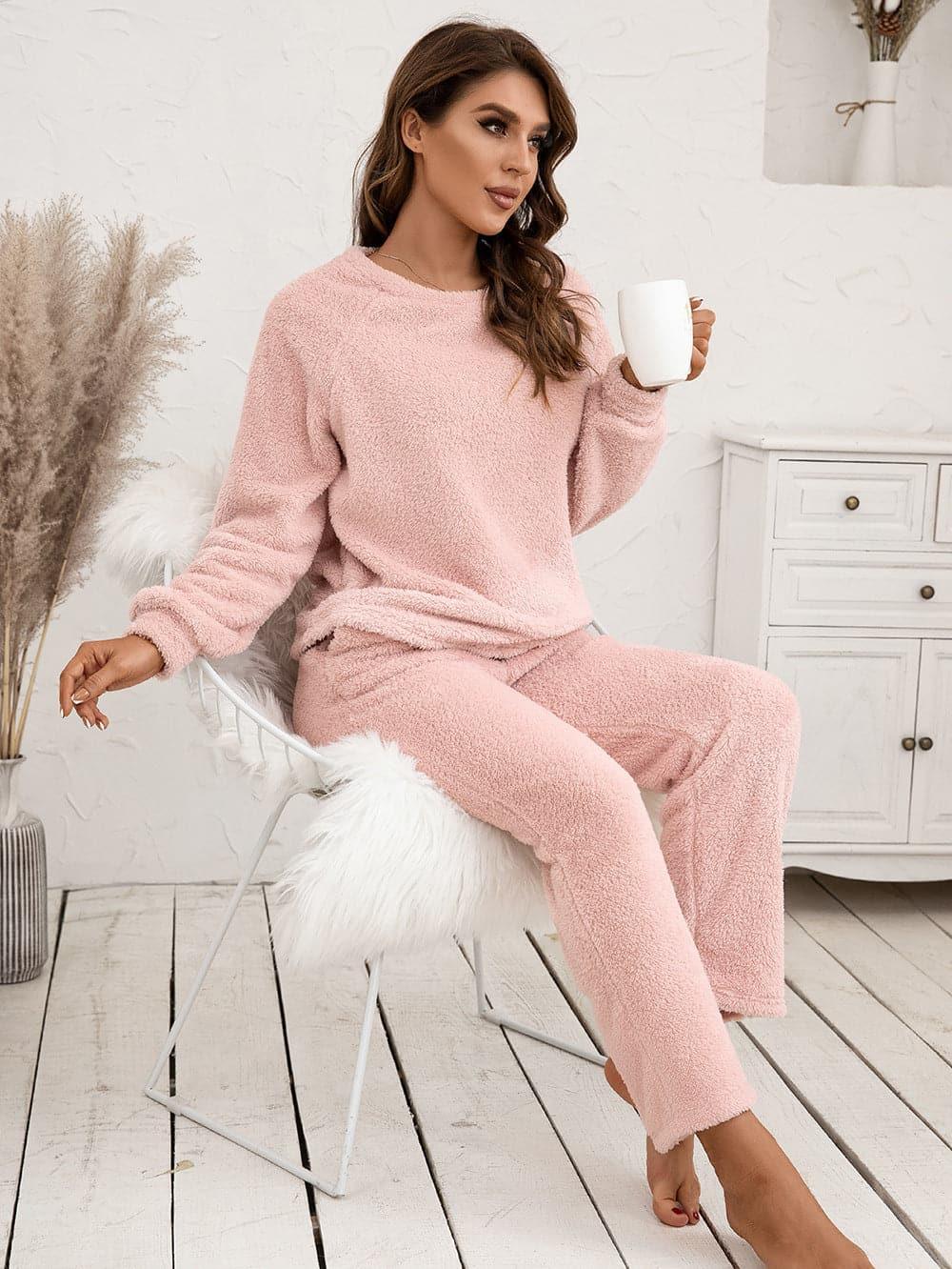 Teddy Long Sleeve Top and Pants Lounge Set - SwagglyLife Home & Fashion