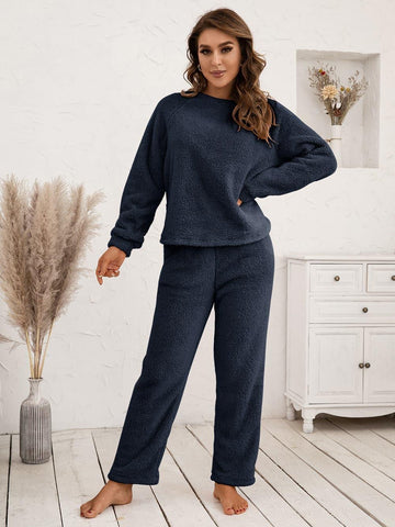 Teddy Long Sleeve Top and Pants Lounge Set - SwagglyLife Home & Fashion