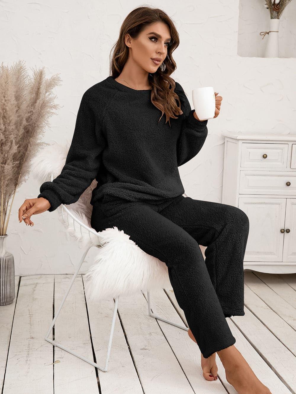 Teddy Long Sleeve Top and Pants Lounge Set - SwagglyLife Home & Fashion