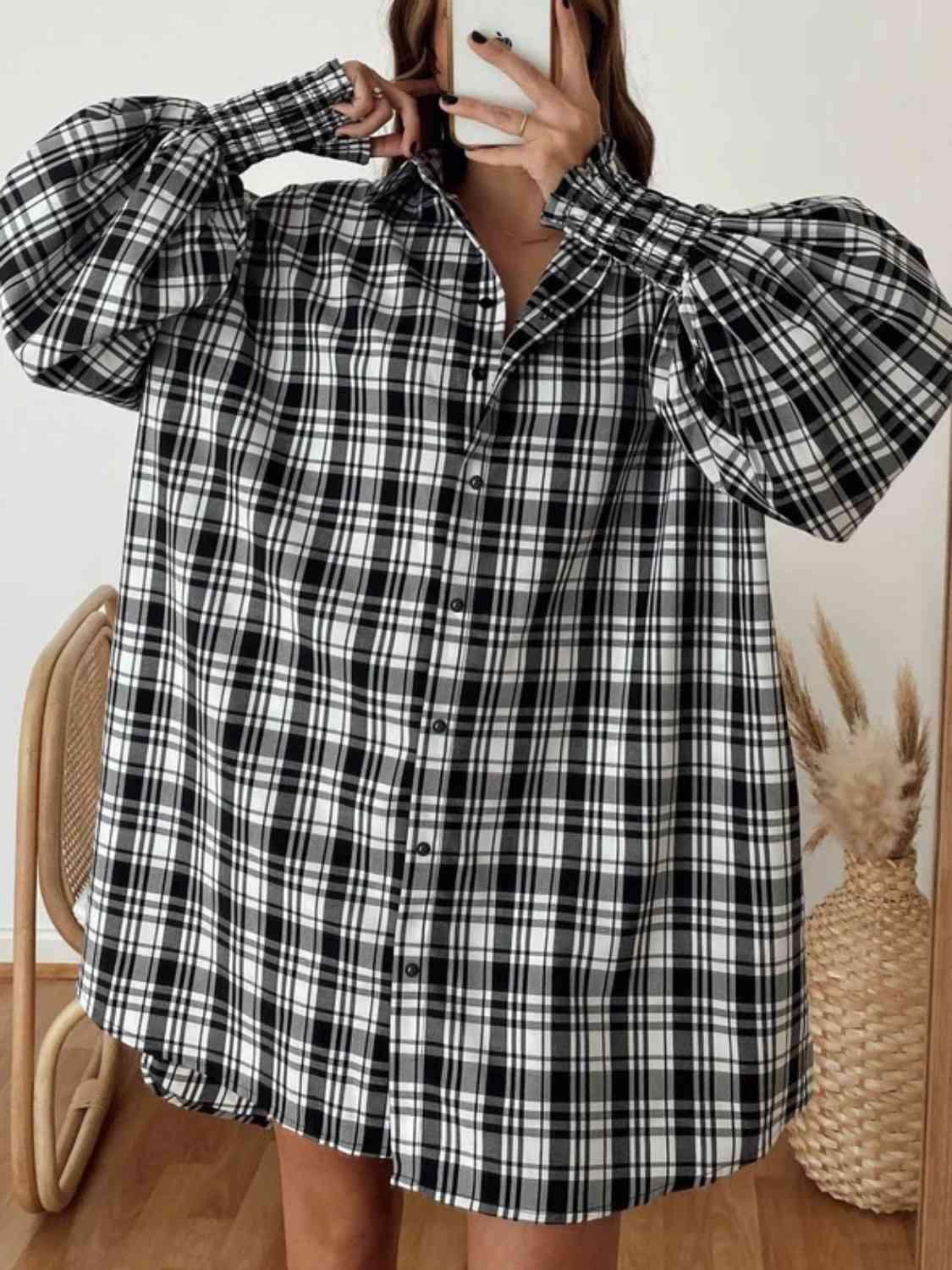 That's What She Said Plaid Lantern Sleeve Shirt - SwagglyLife Home & Fashion