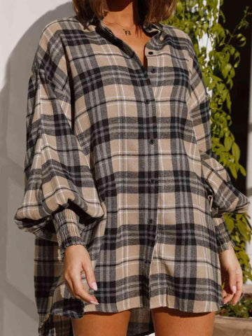 That's What She Said Plaid Lantern Sleeve Shirt - SwagglyLife Home & Fashion