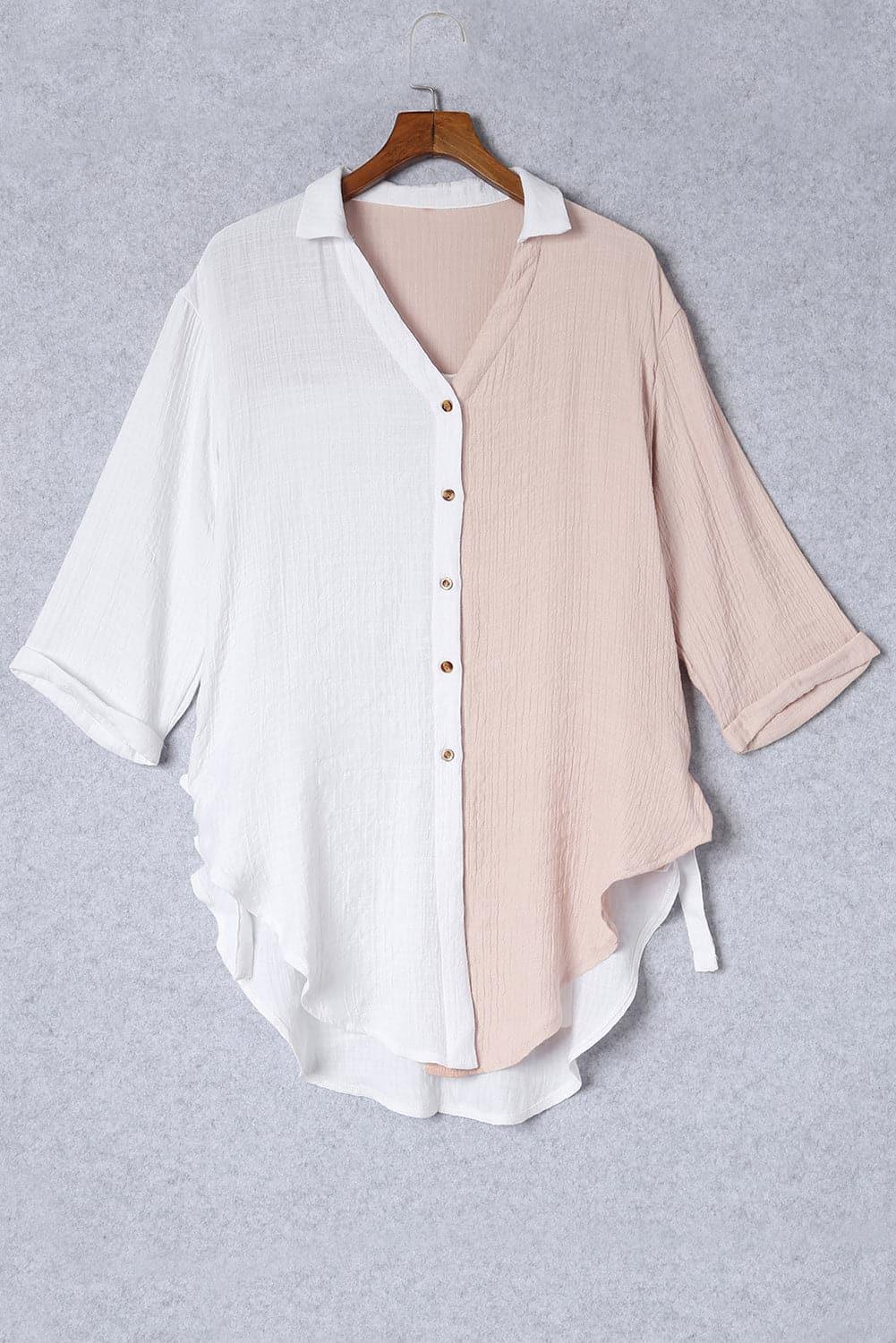 Two-Tone Button Up Dropped Shoulder Shirt - SwagglyLife Home & Fashion