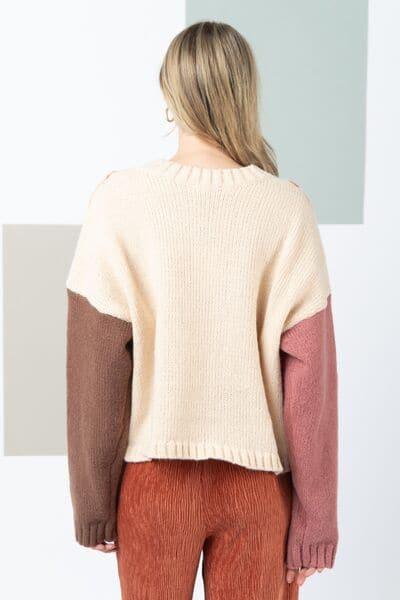 Very J Color Block Cable Knit Long Sleeve Sweater - SwagglyLife Home & Fashion