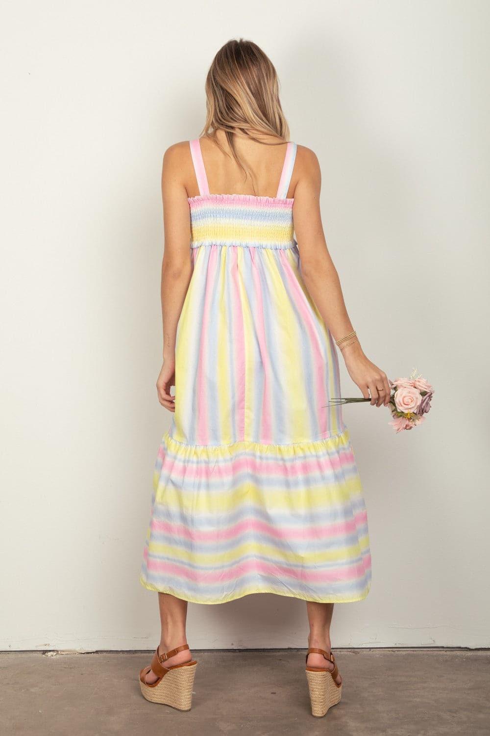 VERY J Striped Woven Smocked Midi Cami Dress - SwagglyLife Home & Fashion
