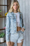 Veveret Distressed Button Up Denim Jacket - SwagglyLife Home & Fashion