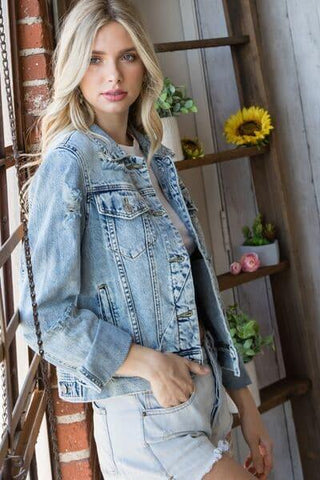 Veveret Distressed Button Up Denim Jacket - SwagglyLife Home & Fashion