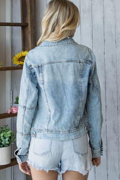 Veveret Distressed Button Up Denim Jacket - SwagglyLife Home & Fashion