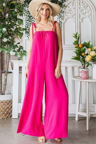 Veveret Pocketed Spaghetti Strap Wide Leg Jumpsuit - SwagglyLife Home & Fashion