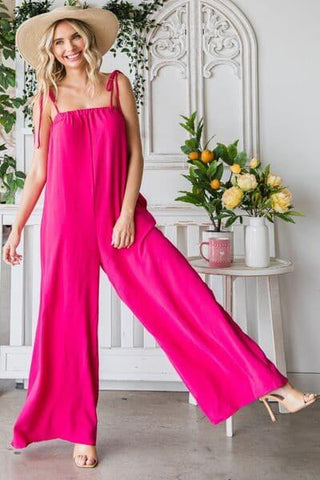 Veveret Pocketed Spaghetti Strap Wide Leg Jumpsuit - SwagglyLife Home & Fashion