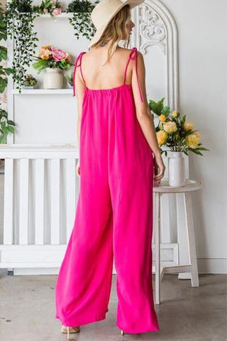 Veveret Pocketed Spaghetti Strap Wide Leg Jumpsuit - SwagglyLife Home & Fashion