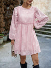 Whispering Roses Ruffle Trim Balloon Sleeve Mini Dress - SwagglyLife Home & Fashion