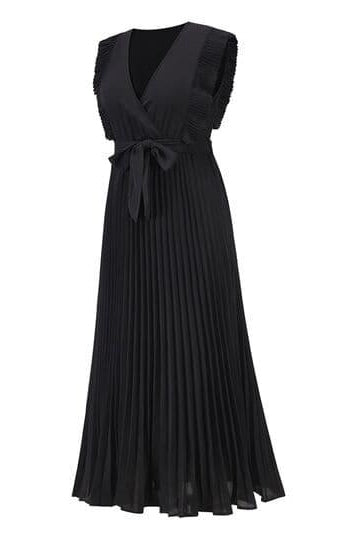 Whitney Tied Surplice Cap Sleeve Pleated Dress - SwagglyLife Home & Fashion