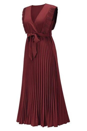 Whitney Tied Surplice Cap Sleeve Pleated Dress - SwagglyLife Home & Fashion