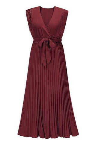 Whitney Tied Surplice Cap Sleeve Pleated Dress - SwagglyLife Home & Fashion