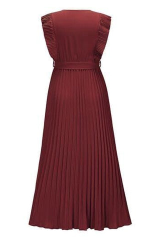 Whitney Tied Surplice Cap Sleeve Pleated Dress - SwagglyLife Home & Fashion