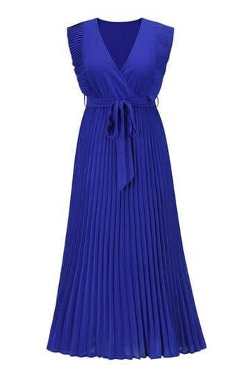 Whitney Tied Surplice Cap Sleeve Pleated Dress - SwagglyLife Home & Fashion