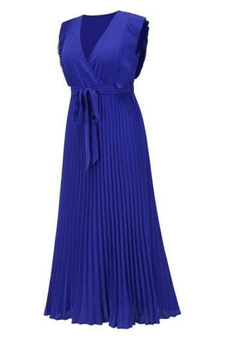 Whitney Tied Surplice Cap Sleeve Pleated Dress - SwagglyLife Home & Fashion