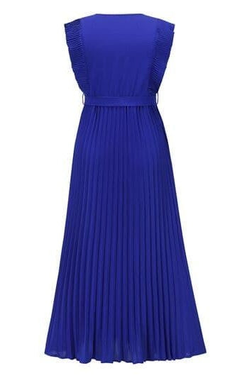 Whitney Tied Surplice Cap Sleeve Pleated Dress - SwagglyLife Home & Fashion