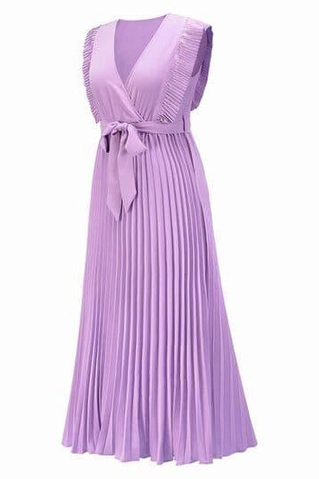 Whitney Tied Surplice Cap Sleeve Pleated Dress - SwagglyLife Home & Fashion