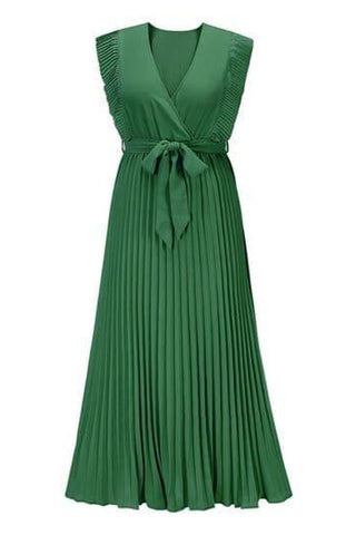 Whitney Tied Surplice Cap Sleeve Pleated Dress - SwagglyLife Home & Fashion