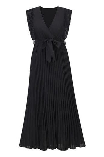 Whitney Tied Surplice Cap Sleeve Pleated Dress - SwagglyLife Home & Fashion