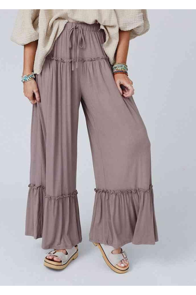 Wide Leg Ruffle Trim Pants - SwagglyLife Home & Fashion