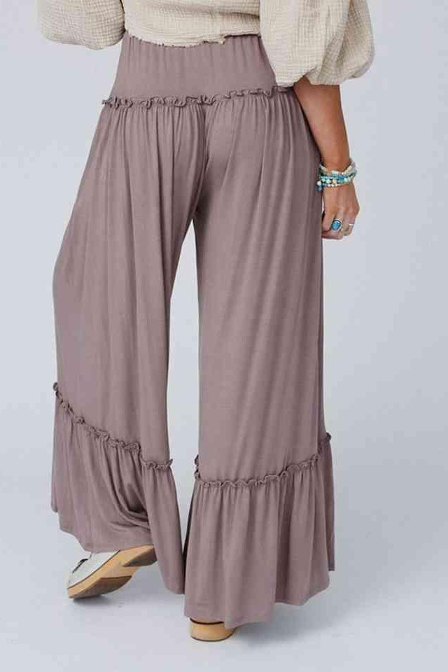 Wide Leg Ruffle Trim Pants - SwagglyLife Home & Fashion