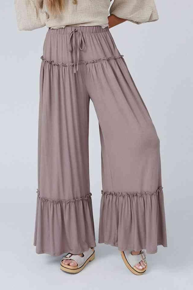 Wide Leg Ruffle Trim Pants - SwagglyLife Home & Fashion