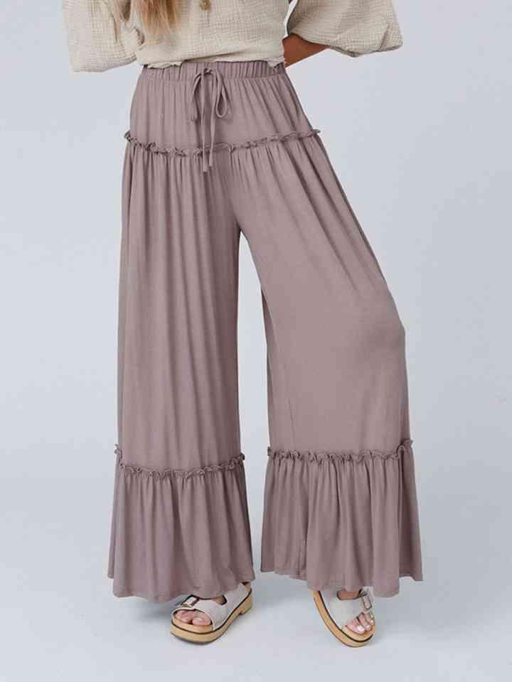 Wide Leg Ruffle Trim Pants - SwagglyLife Home & Fashion