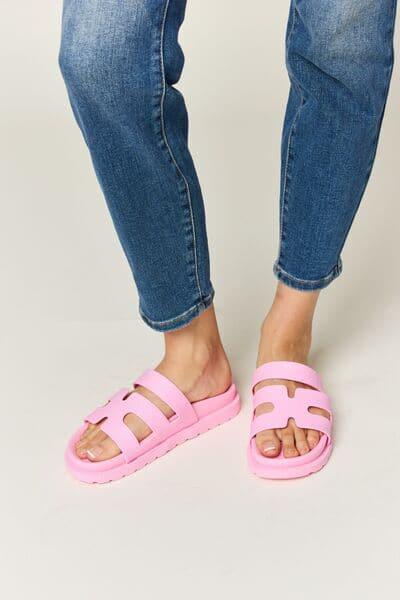 WILD DIVA Cutout Open Toe Flat Sandals - SwagglyLife Home & Fashion