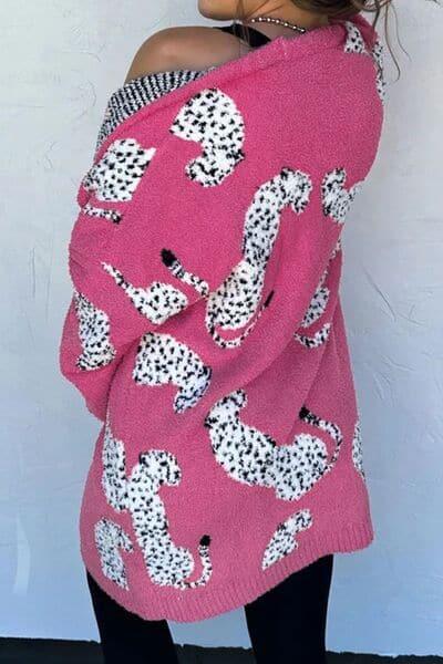 Willa Animal Pattern Open Front Long Sleeve Cardigan - SwagglyLife Home & Fashion
