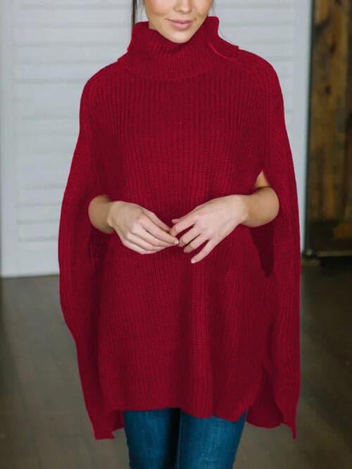 Willow Turtleneck Slit Sweater - SwagglyLife Home & Fashion