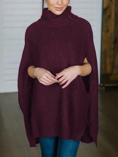 Willow Turtleneck Slit Sweater - SwagglyLife Home & Fashion