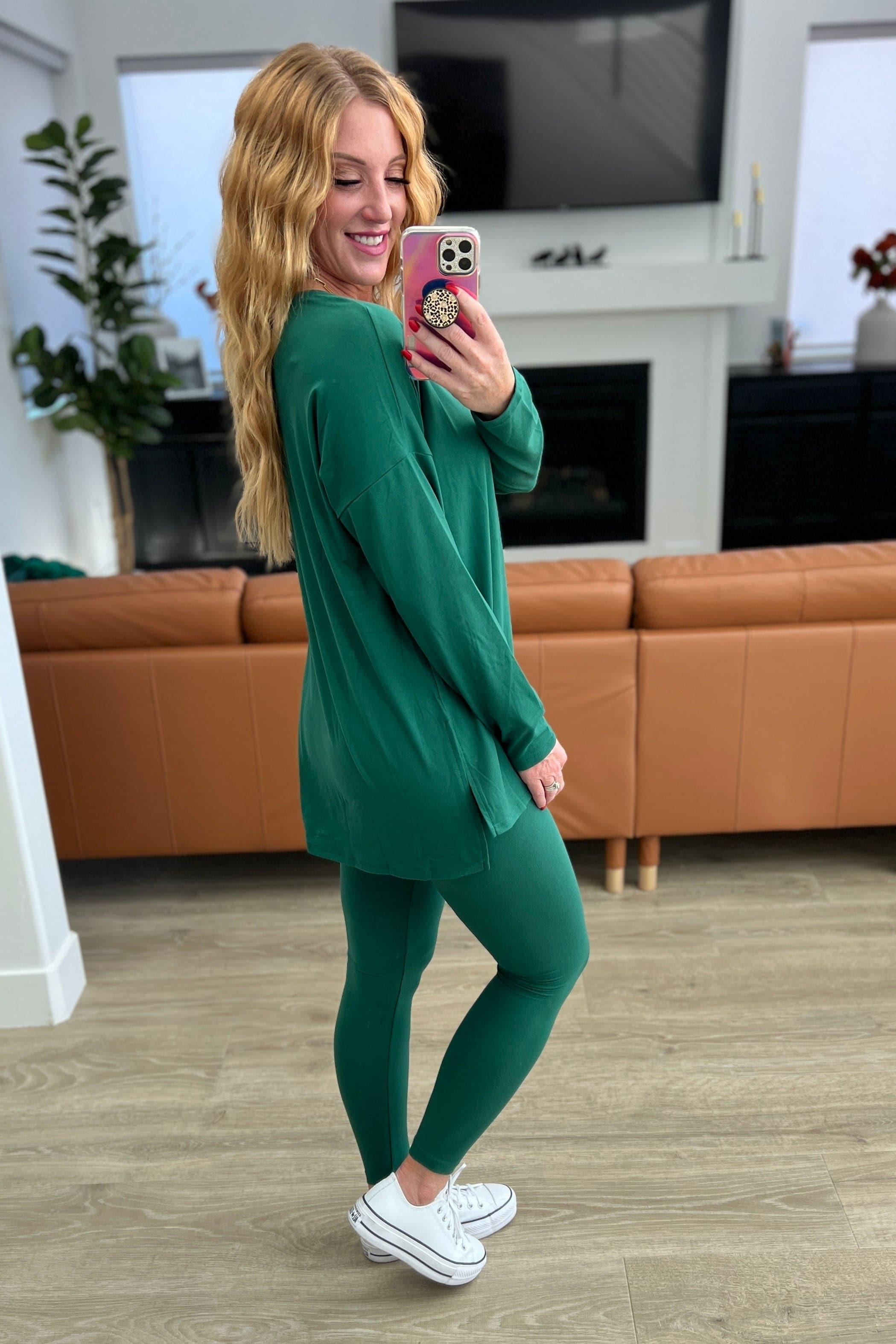 ZENANA Buttery Soft V-Neck Long Sleeve Loungewear Set in Dark Green - SwagglyLife Home & Fashion