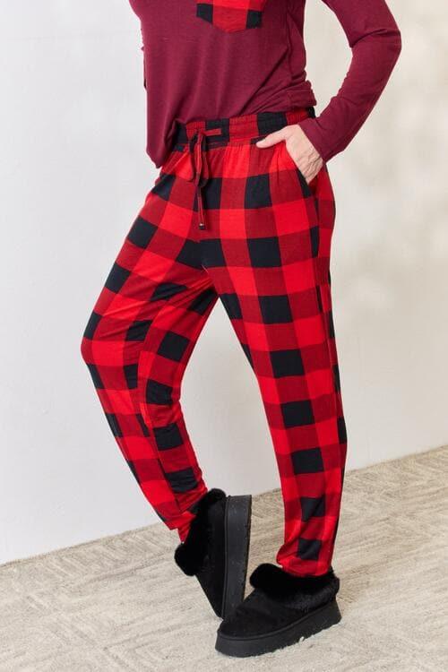 Zenana Full Size Plaid Round Neck Top and Pants Pajama Set - SwagglyLife Home & Fashion