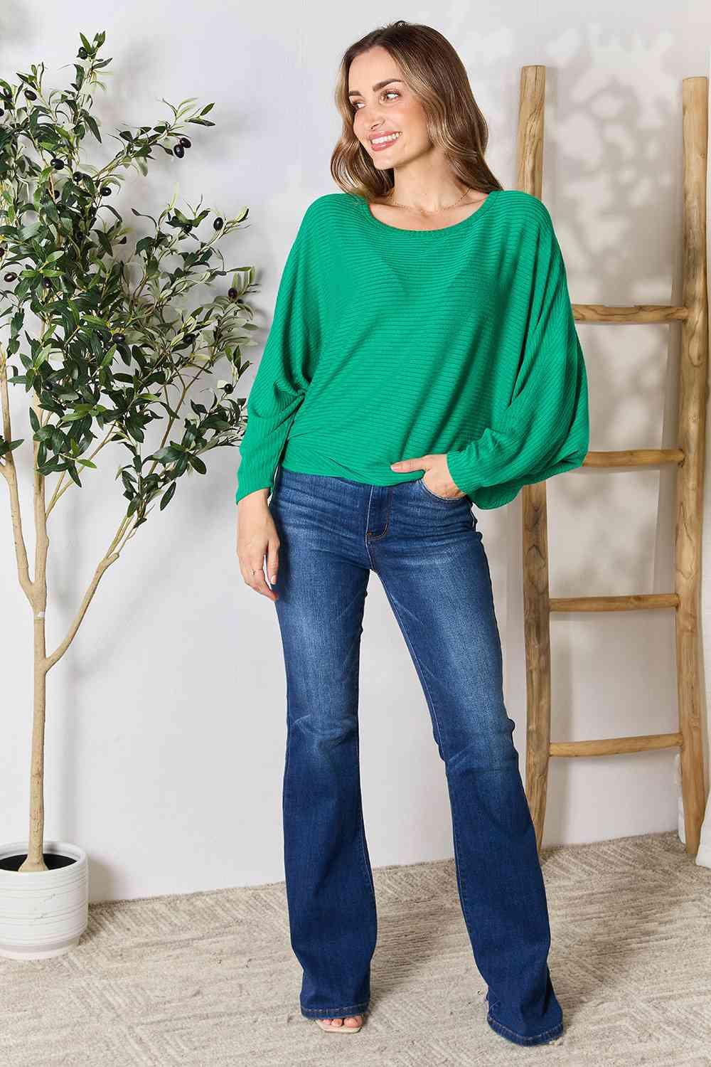 Zenana Full Size Round Neck Batwing Sleeve Blouse - SwagglyLife Home & Fashion