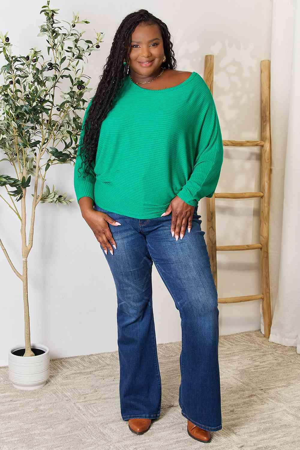 Zenana Full Size Round Neck Batwing Sleeve Blouse - SwagglyLife Home & Fashion