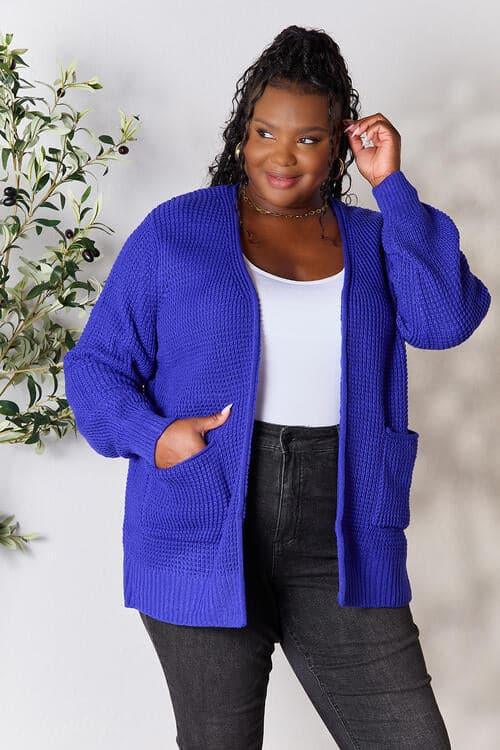 Zenana Full Size Waffle-Knit Open Front Cardigan - SwagglyLife Home & Fashion