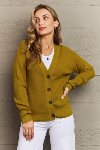 Zenana Kiss Me Tonight Full Size Button Down Cardigan in Chartreuse - SwagglyLife Home & Fashion