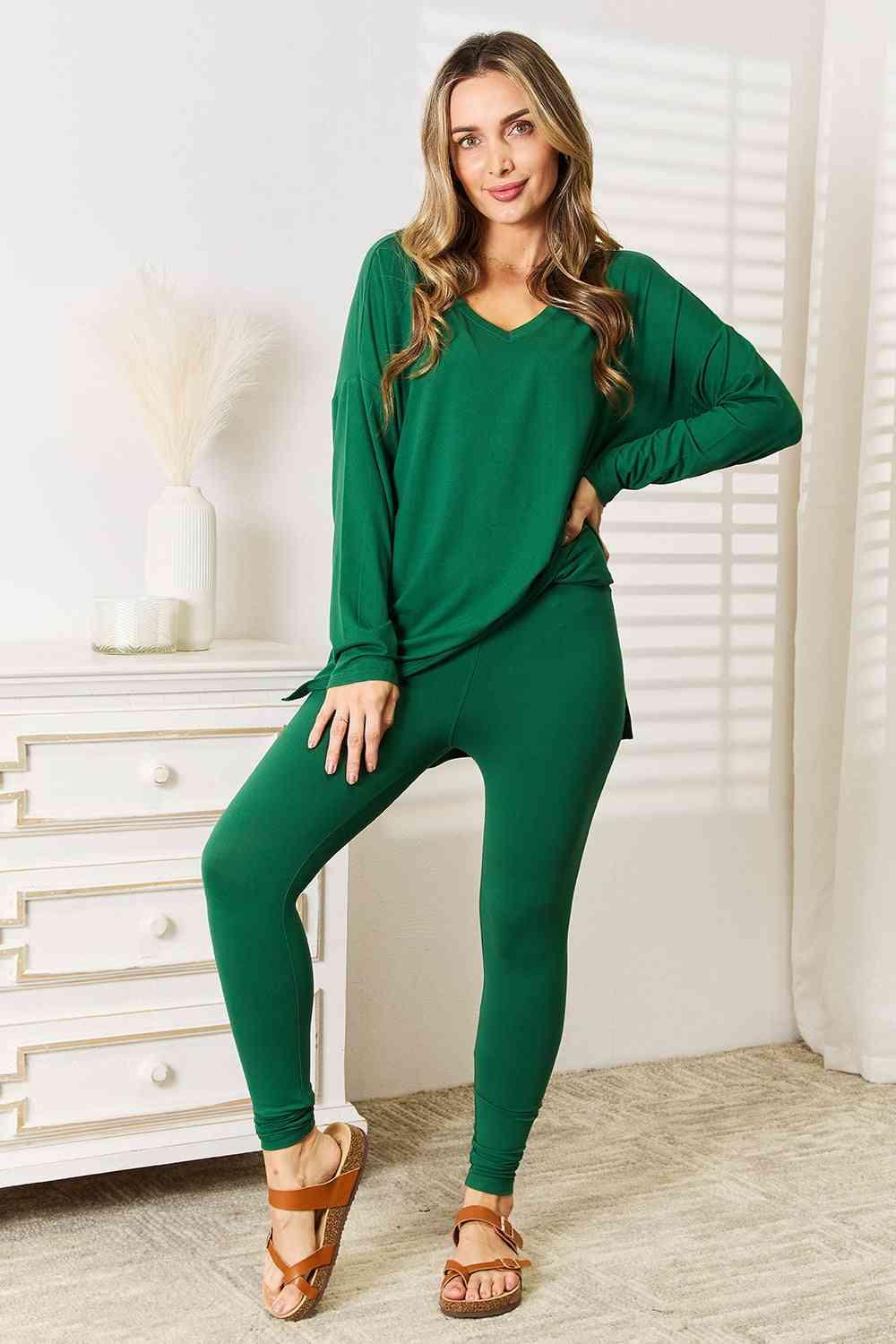 Zenana Lazy Days Full Size Long Sleeve Top and Leggings Set - SwagglyLife Home & Fashion