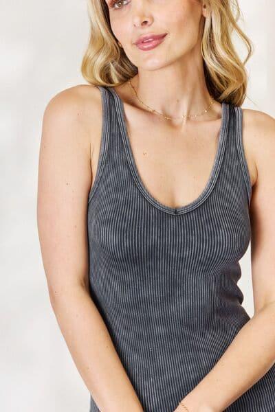 Zenana Ribbed V-Neck Sleeveless Jumpsuit - SwagglyLife Home & Fashion