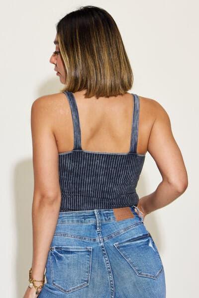 Zenana Ribbed Washed Square Neck Tank - SwagglyLife Home & Fashion